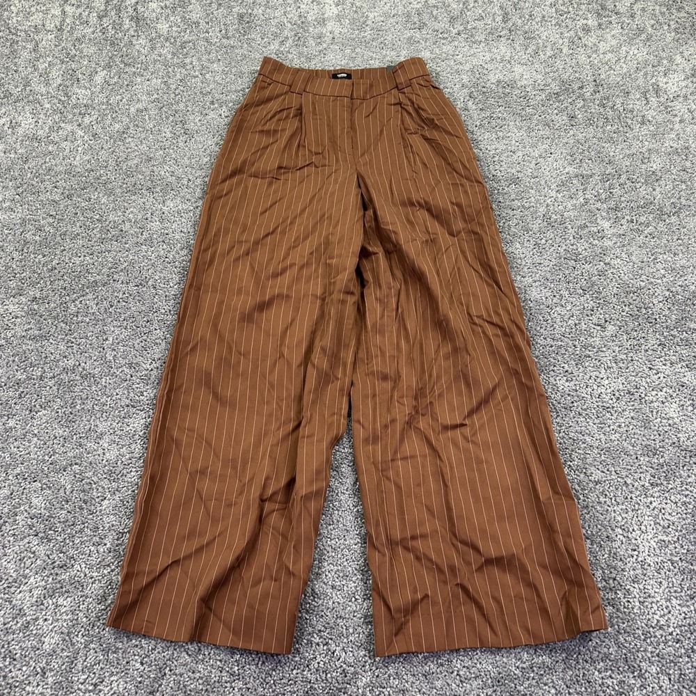 Express Pants Womens 2R Brown Pinstripe Wide Leg Trouser High Rise Dress Work